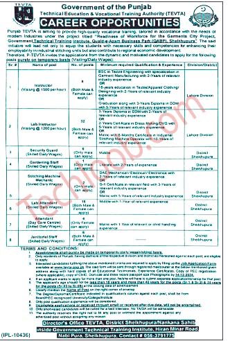 Latest TEVTA Jobs In Punjab Pakistan