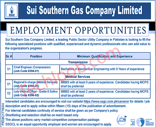 Job Openings at Sui Southern Gas Company Limited